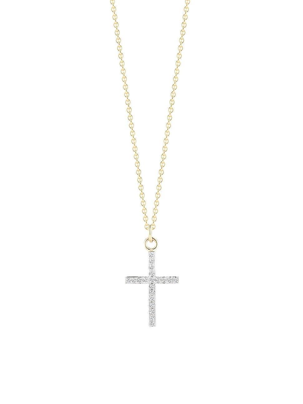 Mens 14K Yellow Gold & 0.08 TCW Diamond Cross Pendant Necklace Product Image