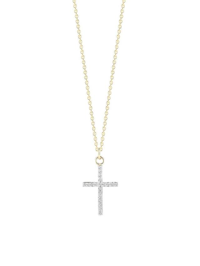 Mens 14K Yellow Gold & 0.08 TCW Diamond Cross Pendant Necklace Product Image