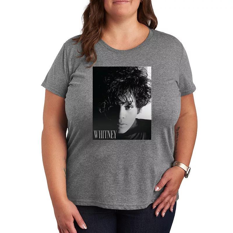 Plus Whitney Houston Box Graphic Tee, Womens Grey Gray product image