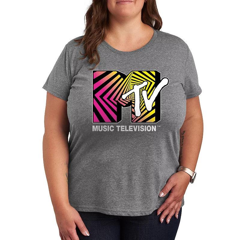 Plus MTV Optical 80s Graphic Tee, Womens Grey Gray Product Image