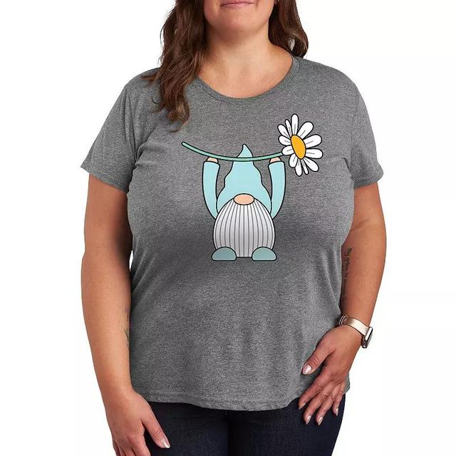 Plus Gnome Holding Daisy Graphic Tee, Womens Grey Blue Product Image