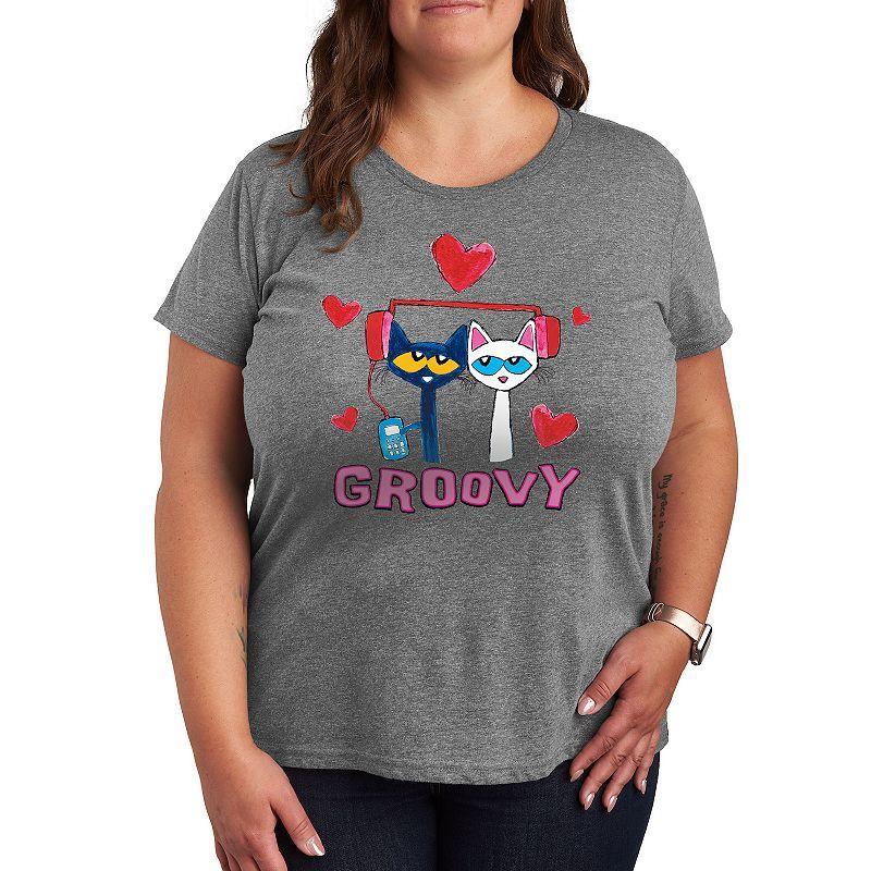 Plus Pete the Cat Groovy Love Graphic Tee, Womens Med Grey Product Image