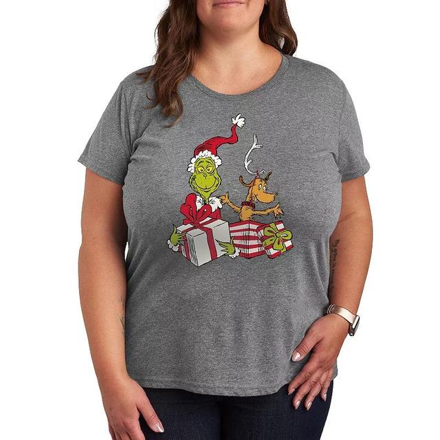 Plus Dr. Seuss The Grinch Max and Grinch Graphic Tee, Womens Grey Green Product Image