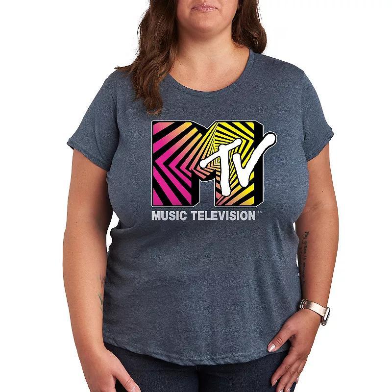 Plus MTV Optical 80s Graphic Tee, Womens Grey Gray Product Image