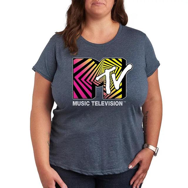 Plus MTV Optical 80s Graphic Tee, Womens Heather Grey Product Image