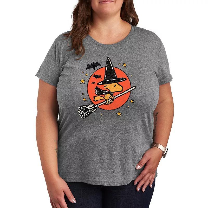 Plus Size Peanuts Woodstock Witch Graphic Tee, Womens Grey Gray Product Image