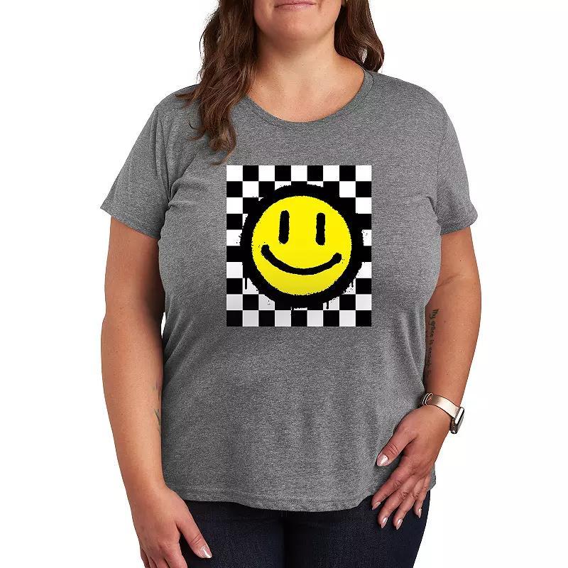 Plus Checkerboard Retro Smile Graphic Tee, Womens Product Image