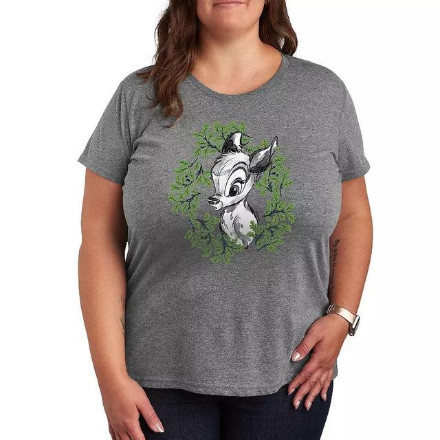 Disneys Bambi Plus Wreath Graphic Tee, Womens Grey Gray Product Image