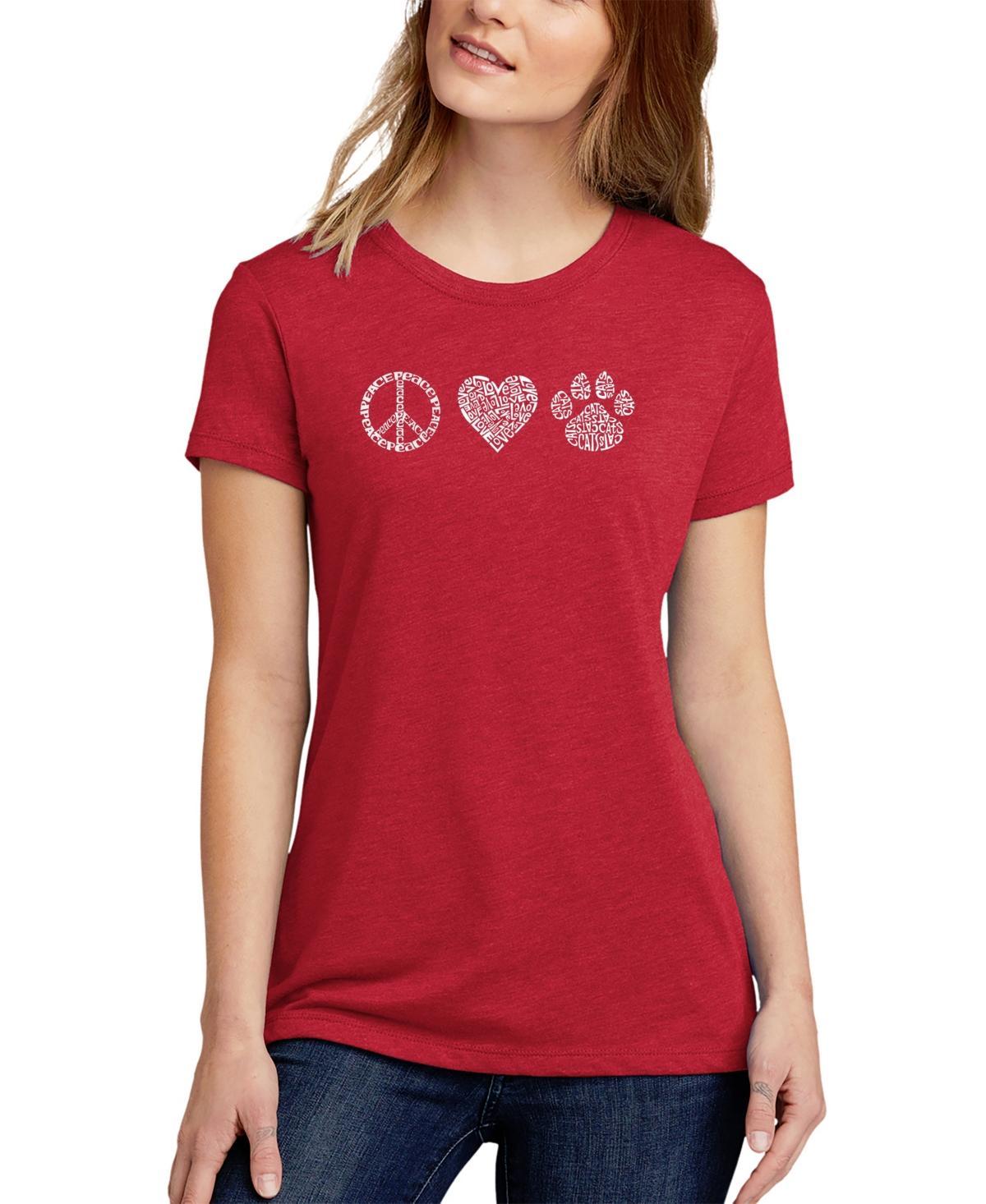 La Pop Art Womens Premium Blend Peace Love Cats Word Art T-shirt Product Image