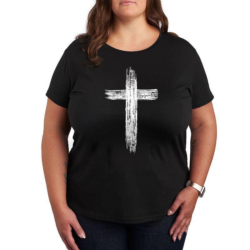 Plus Brush Cross Graphic Tee, Womens Grey Juniper Product Image