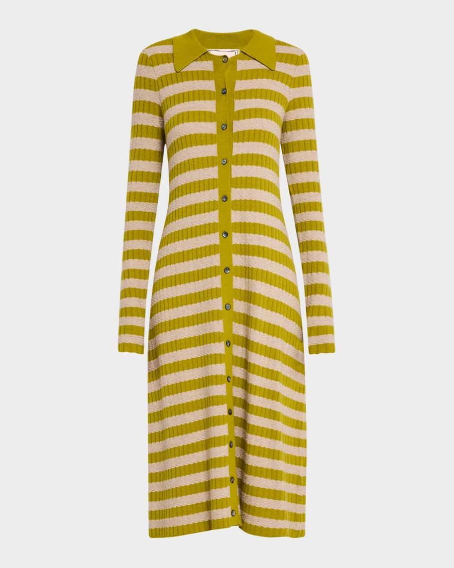 Morrissey Striped Button-Down Ribbed Midi Dress Product Image