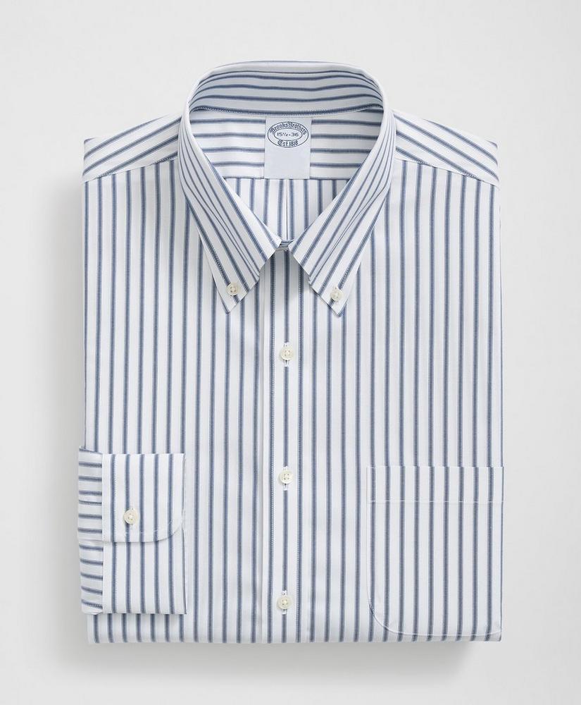 Stretch Supima® Cotton Non-Iron Pinpoint Oxford Polo Button Down Collar, Ticking Stripe Dress Shirt Product Image