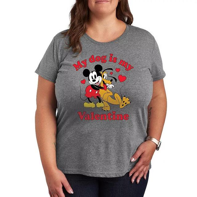 Disneys Mickey Mouse & Pluto Plus Size My Dog Is My Valentine Graphic Tee, Womens Grey Gray Product Image