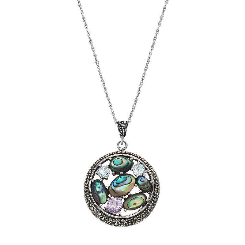 Tori HillSterling Silver Abalone & Cubic Zirconia Circle Pendant Necklace, Womens Multicolor Product Image