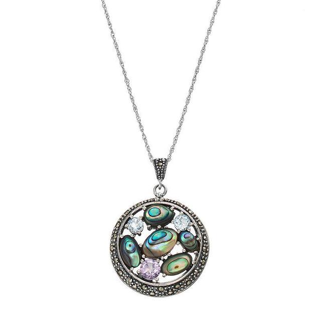 Tori HillSterling Silver Abalone & Cubic Zirconia Circle Pendant Necklace, Womens Multicolor Product Image