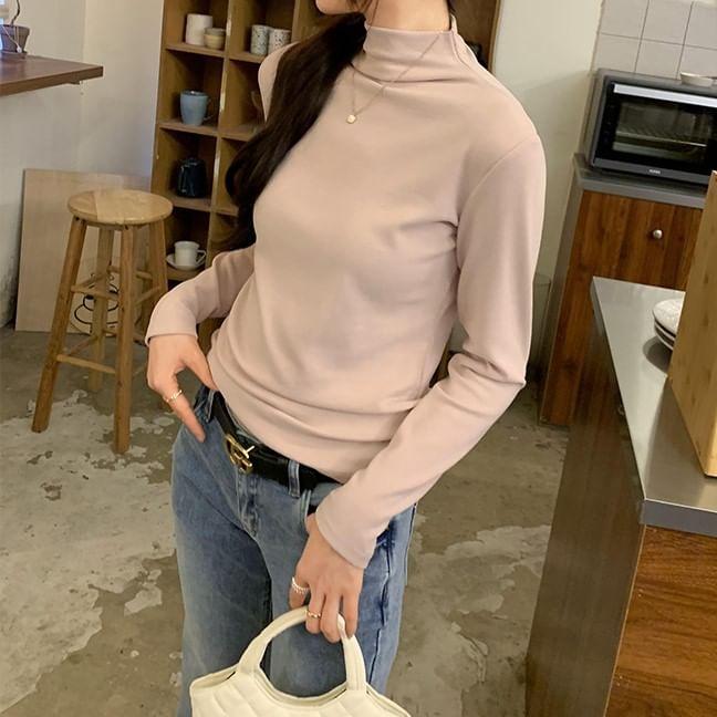 Long Sleeve Mock Neck Plain Top Product Image