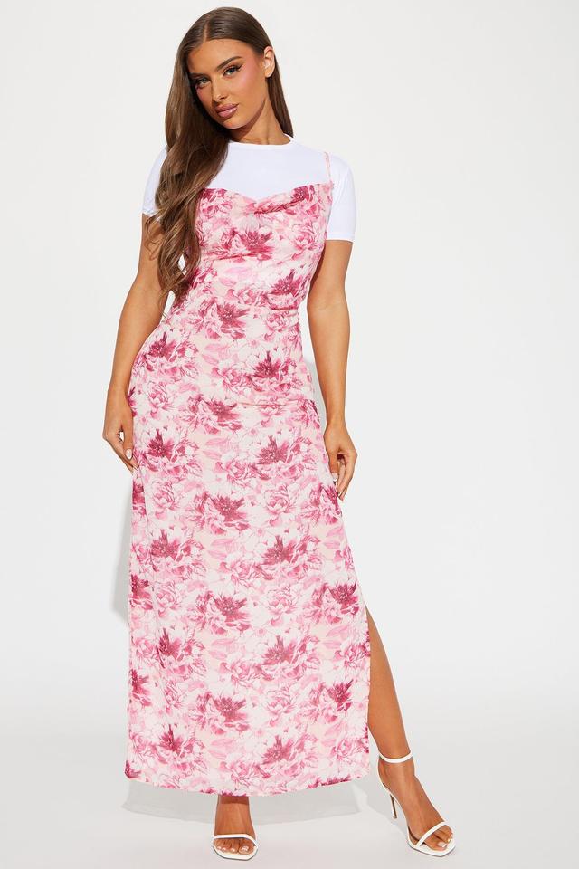 Ellie Chiffon Printed Maxi Dress - Pink/combo Product Image