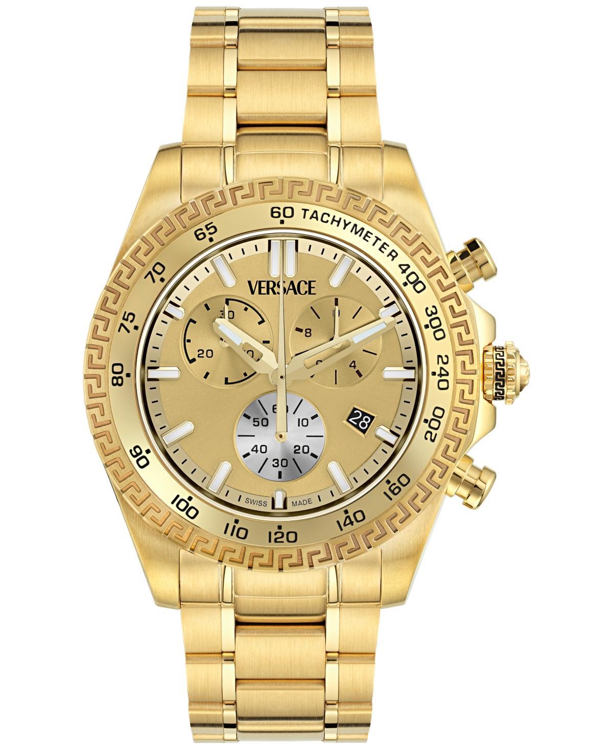 Versace Mens Swiss Chronograph Gold Ion Plated Stainless Steel Bracelet Watch 44mm - Gold Product Image