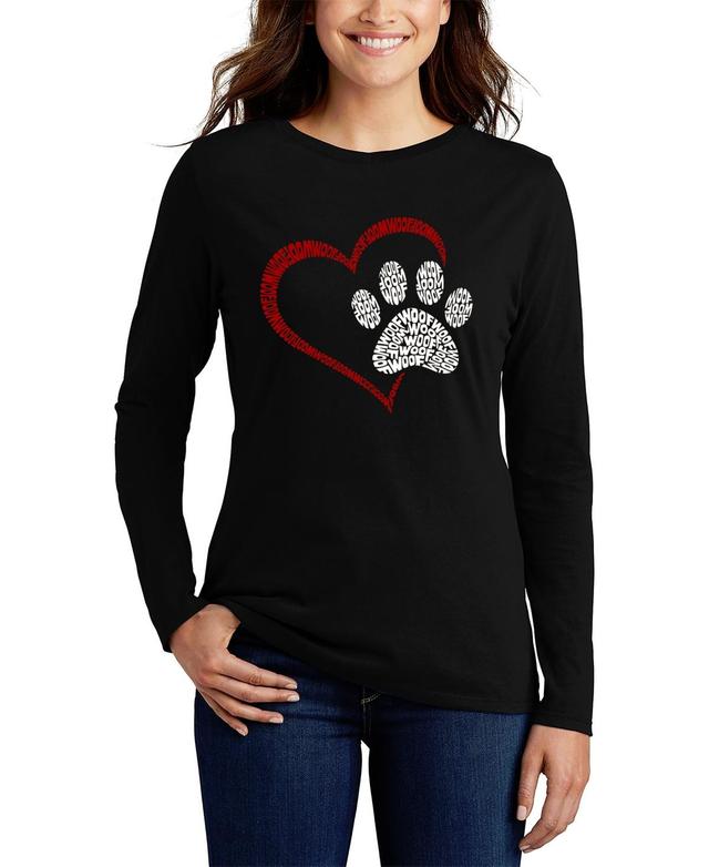 La Pop Art Womens Word Art Paw Heart Long Sleeve T-Shirt Product Image