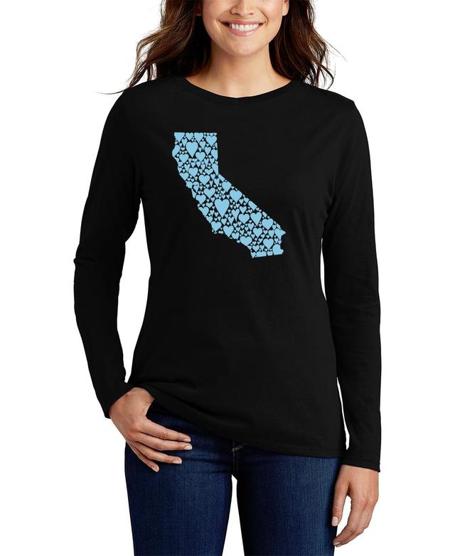 La Pop Art Womens California Hearts Word Art Long Sleeve T-shirt Product Image