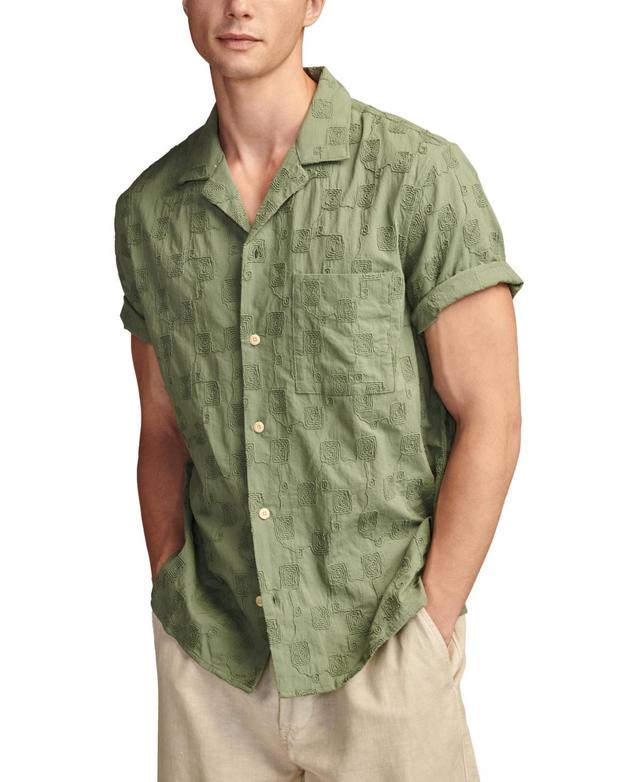 Men's Embroidered Camp Collar Textured Short Sleeve Shirt Product Image