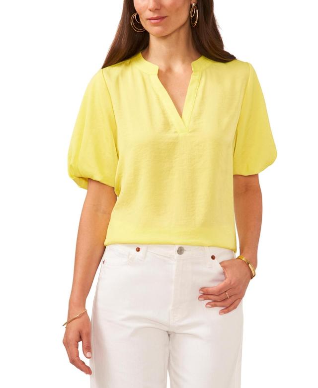 Women's V-Neck Short Puff Sleeve Blouse Product Image