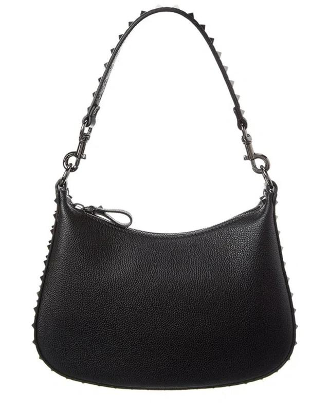 VALENTINO GARAVANI Valentino Rockstud Grainy Leather Hobo Bag In Black Product Image