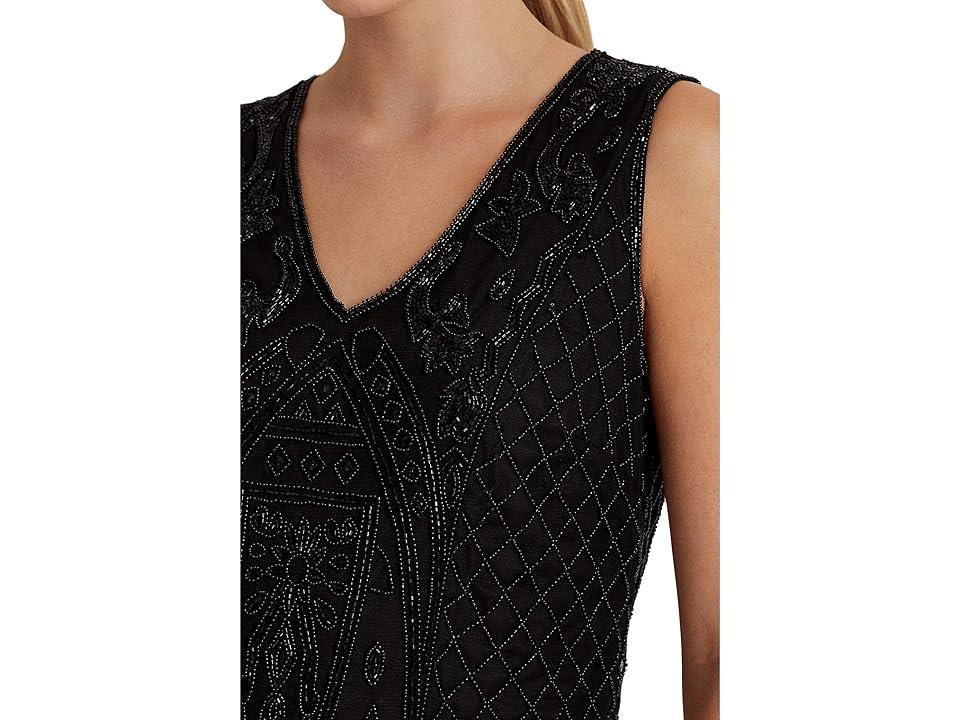 LAUREN Ralph Lauren Beaded Tulle Sleeveless Blouse (Polo ) Women's Clothing Product Image