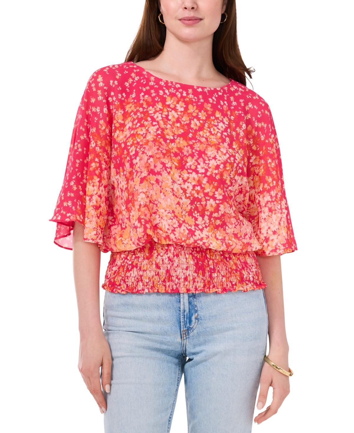 Sam & Jess Womens Floral-Print Smocked-Waist Flutter-Sleeve Top Product Image