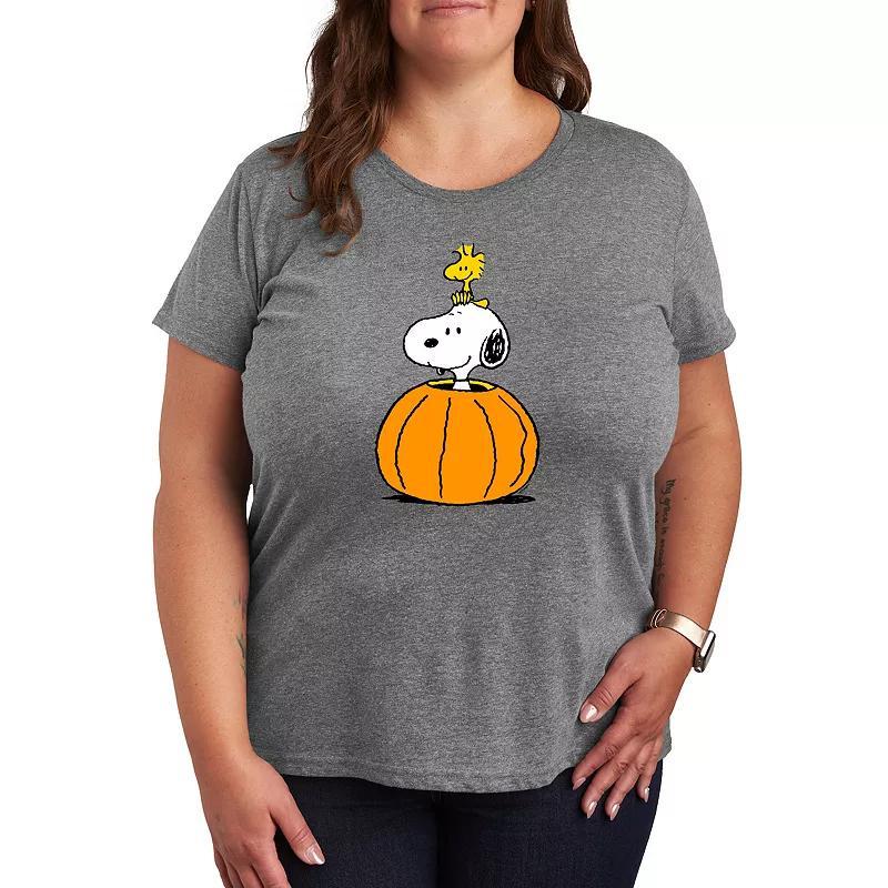 Plus Size Peanuts Snoopy & Woodstock Pumpkin Graphic Tee, Womens Product Image