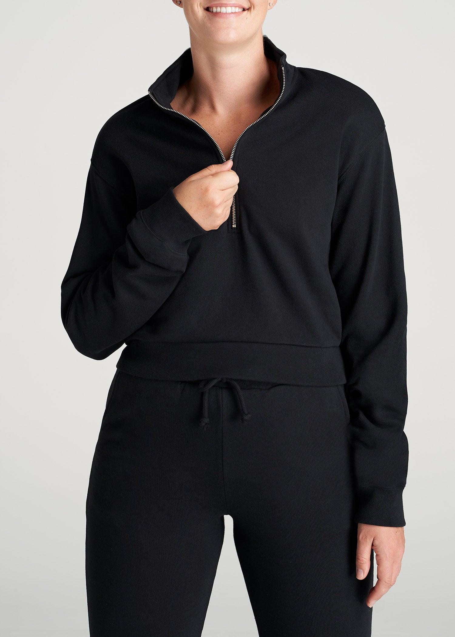 Wearever Fleece Cropped Half-Zip Sweatshirt for Tall Women in Black Female Product Image