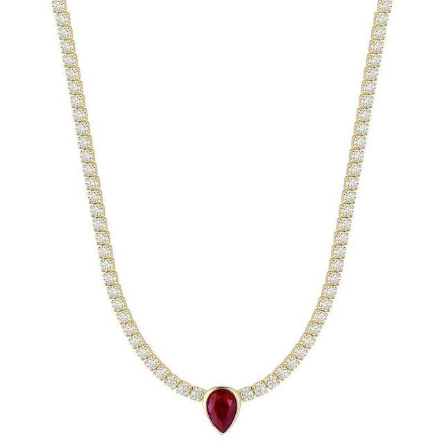 Sunkissed Sterling Cubic Zirconia Pear Shaped Tennis Choker Necklace, Womens Gold Tone Red Product Image