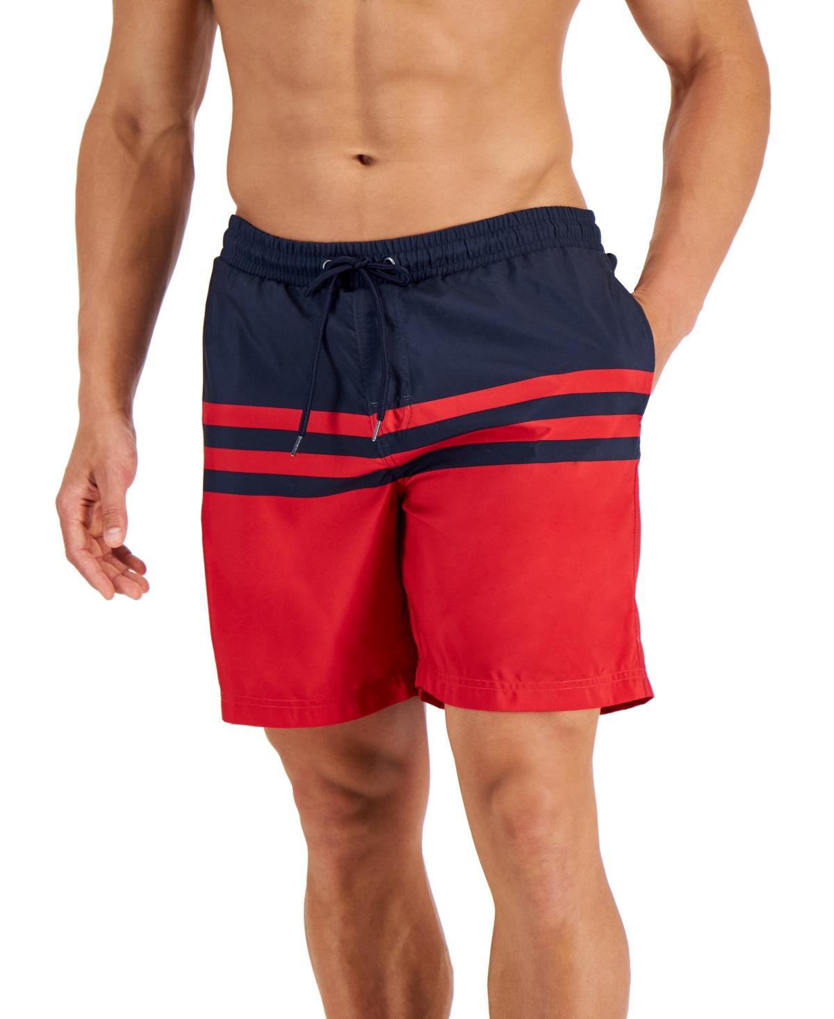 Club Room Mens Quick-Dry Performance Colorblocked Stripe 7 Swim Trunks, Created for Macys Product Image