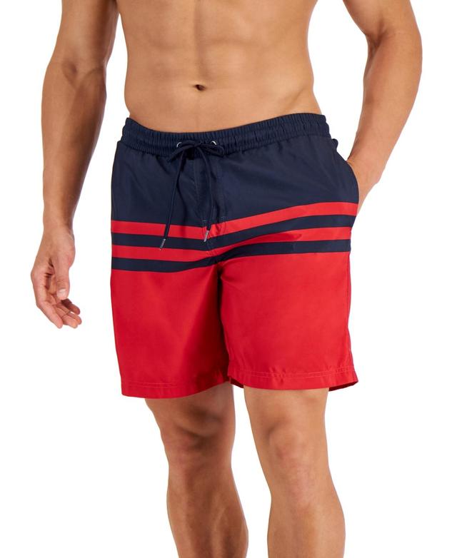 Club Room Mens Quick-Dry Performance Colorblocked Stripe 7 Swim Trunks, Created for Macys Product Image