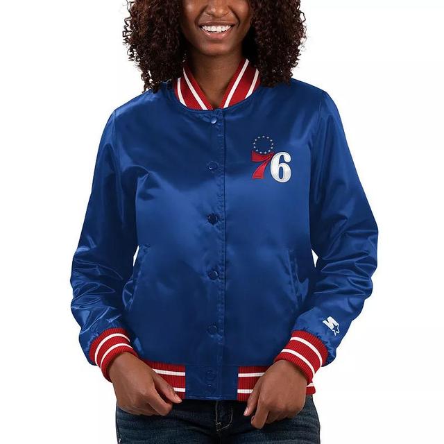 Womens Starter Royal Philadelphia 76ers Full Count Satin Full-Snap Varsity Jacket Product Image