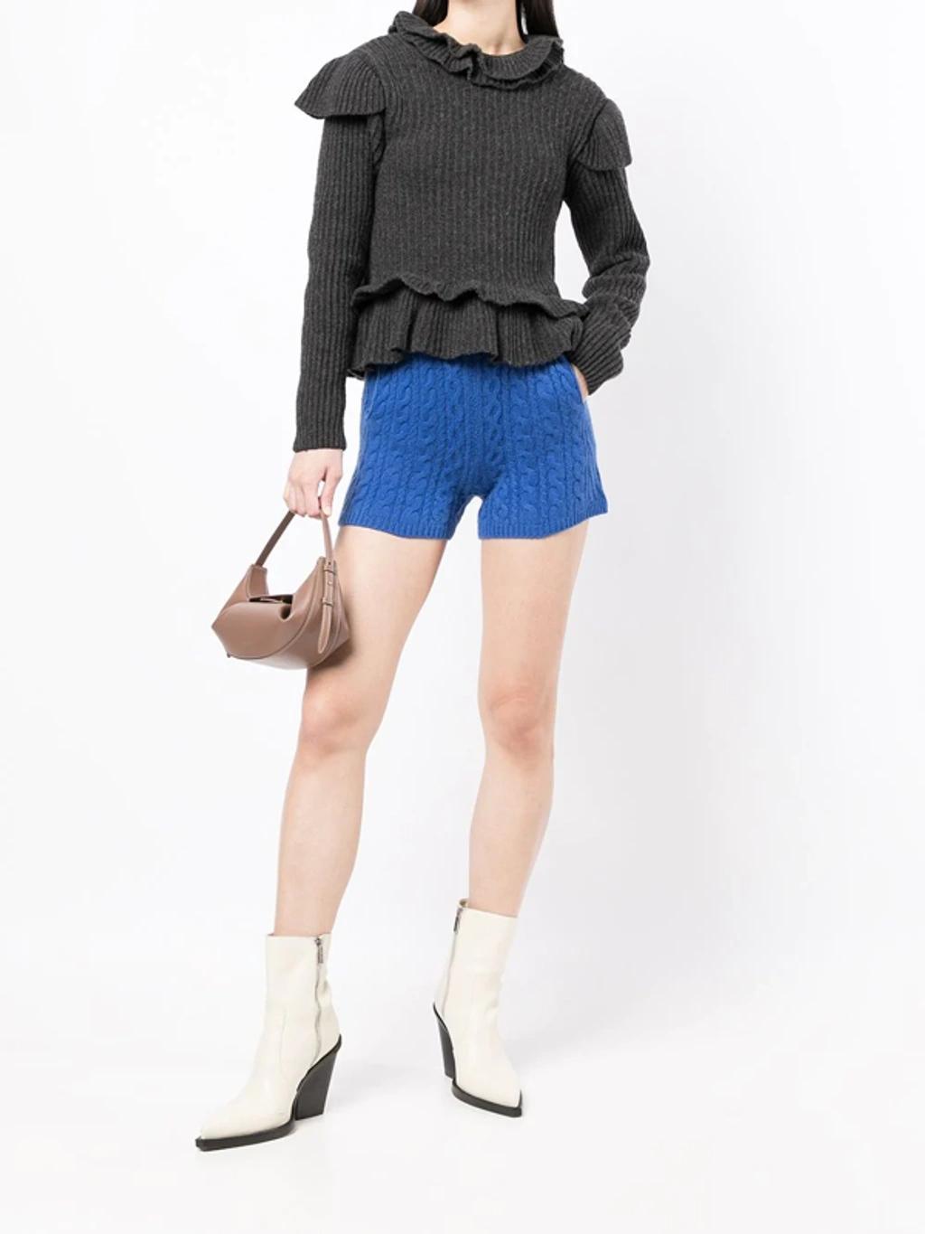 Pierce Cable-knit Cashmere Shorts In Blue Product Image