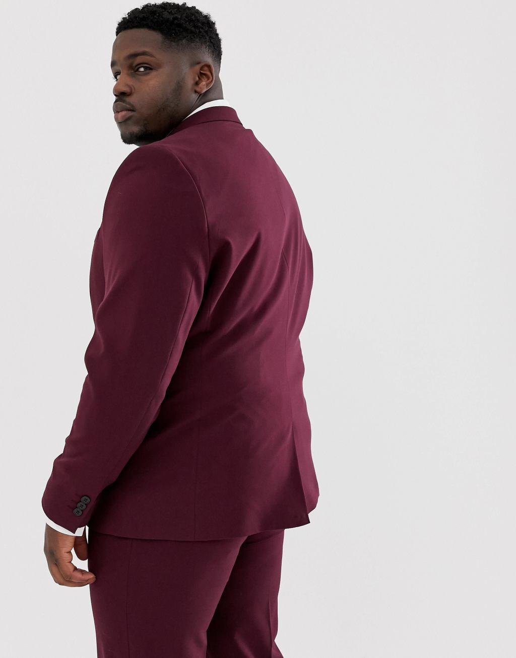 River Island Big & Tall skinny suit jacket in burgundy Product Image