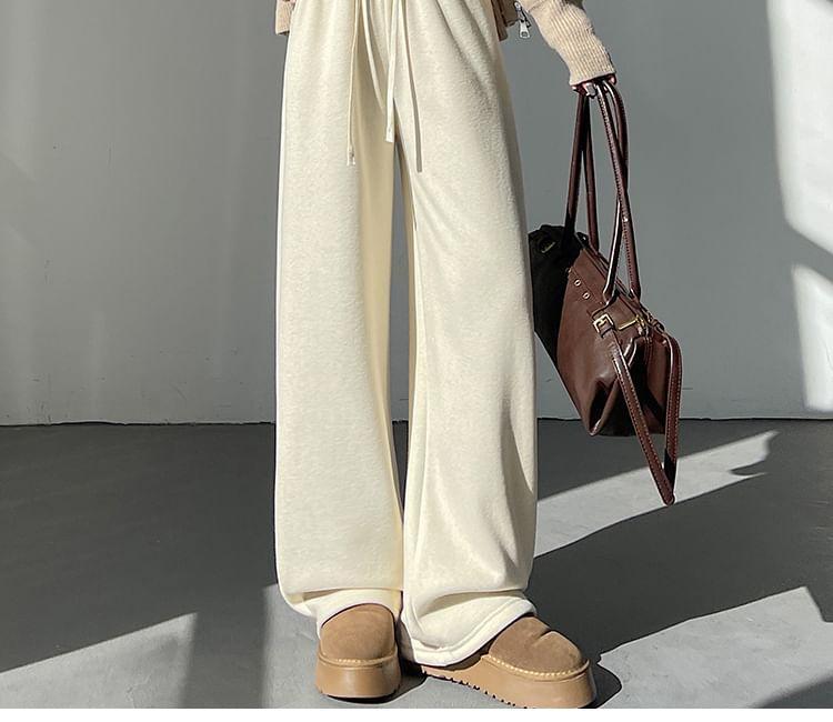 Drawstring Waist Plain Wide Leg Sweatpants Product Image