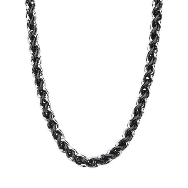 Mens Stainless Steel & Black Wheat Chain Necklace Two Tone Product Image