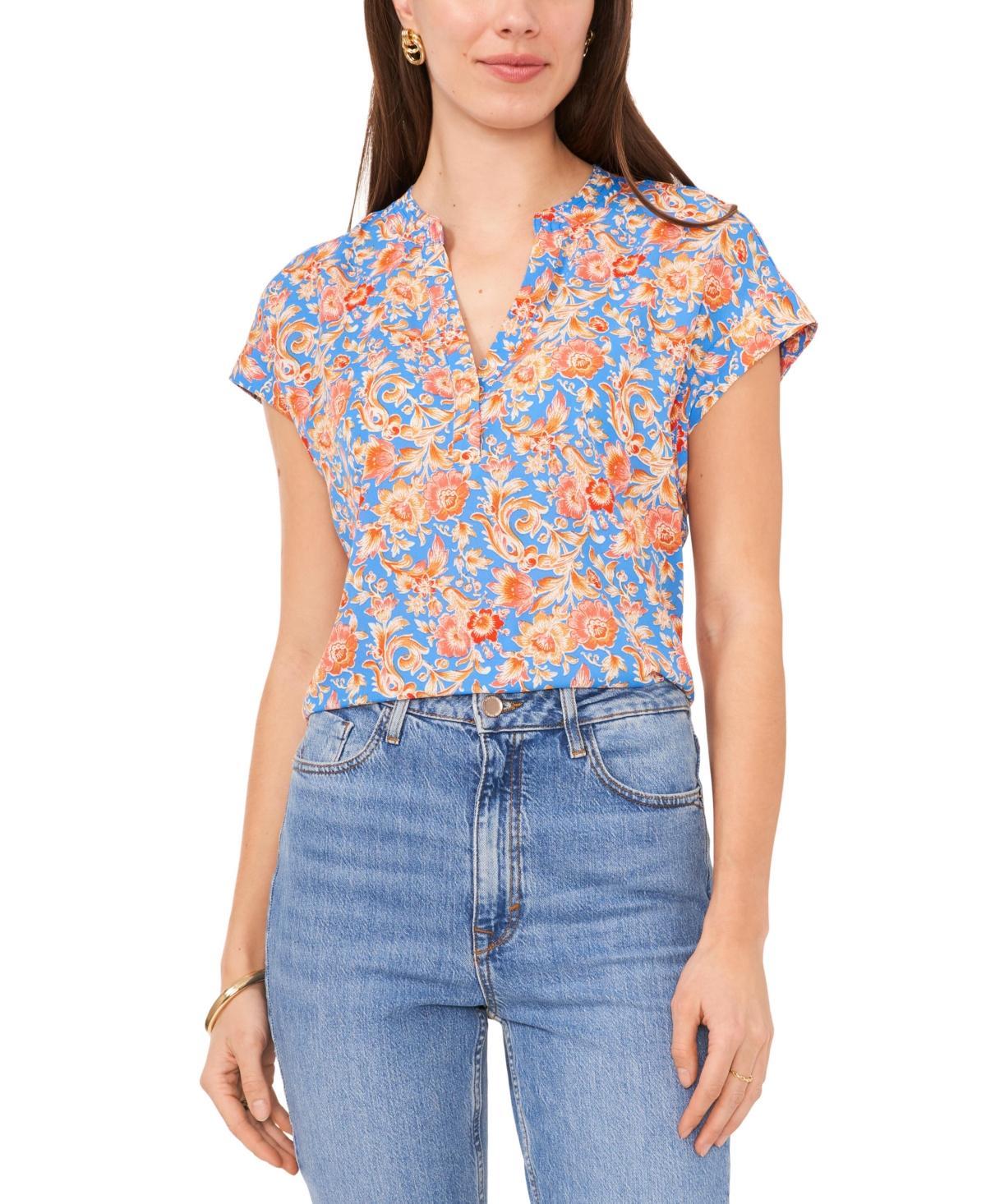 Vince Camuto Womens Printed Split Neck Short Sleeve Blouse Product Image