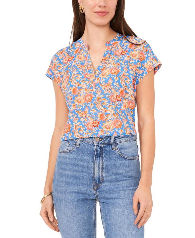 Women's Floral Split-Neck Short-Sleeve Top Product Image