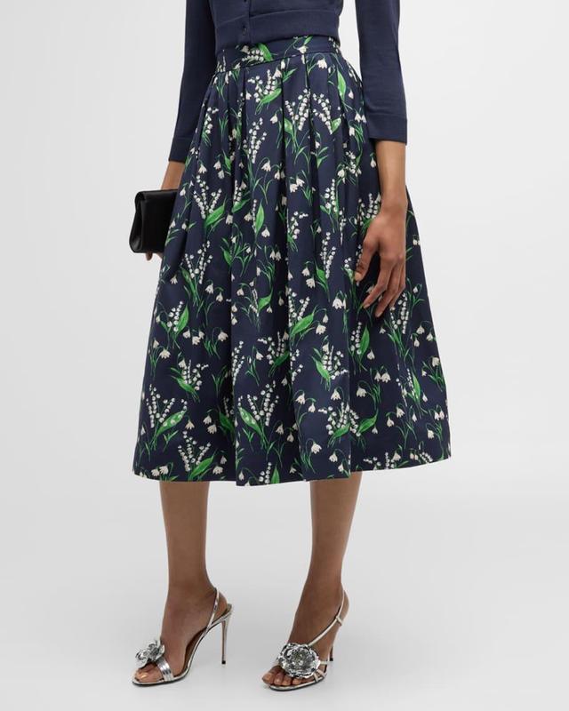 Floral-Print Pleated Full Midi Skirt Product Image