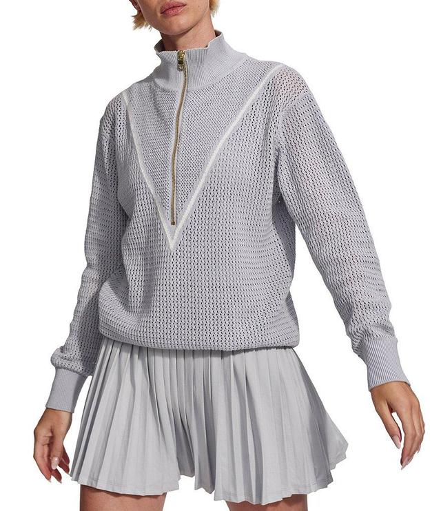 Varley Calva Honeycomb Knit Foldable High Neck Long Sleeve Zip Front Sweater Product Image