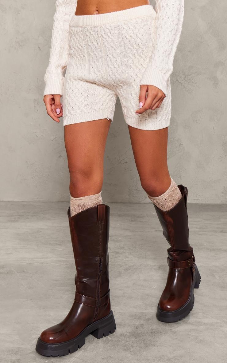 Petite Cream Cable Knit Shorts Product Image