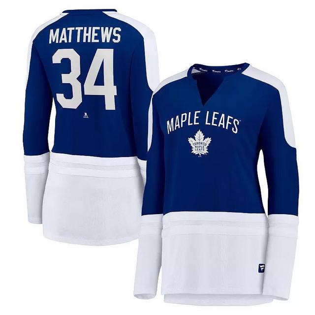 Womens Fanatics Branded Auston Matthews Blue/White Toronto Maple Leafs Power Player Long Sleeve Notch Neck T-Shirt Product Image