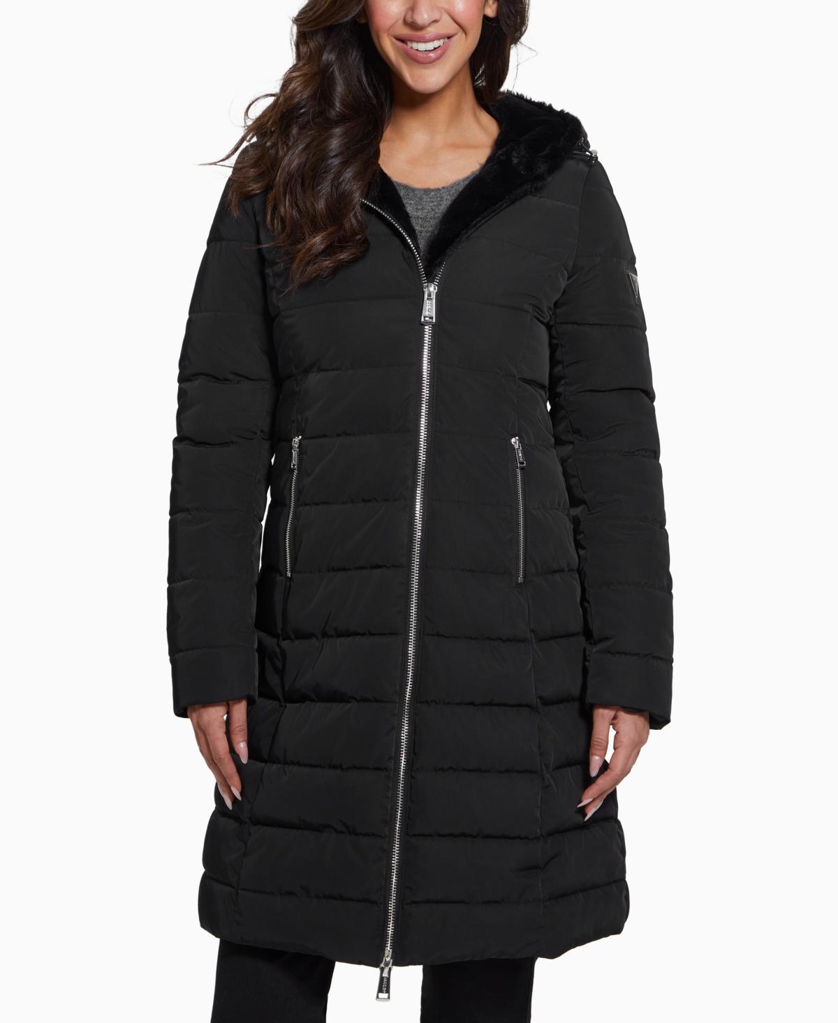 Guess Womens Faux-Fur-Lined Hooded Puffer Coat Product Image