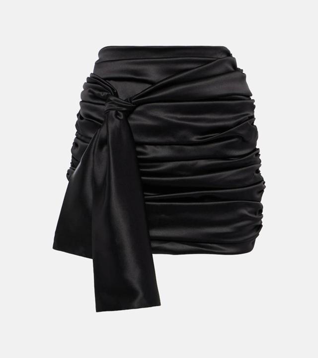 DOLCE & GABBANA Ruched Silk-blend Satin Miniskirt In Black Product Image