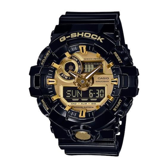 Men's Casio G-Shock Classic Black Resin Strap Watch with Gold-Tone Dial (Model: Ga710Gb-1A) Product Image