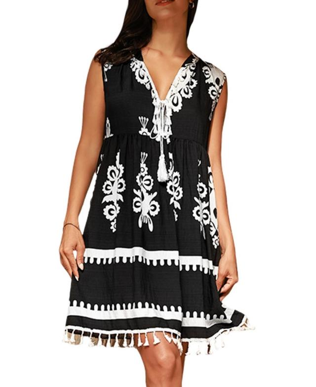 Cupshe Womens Ornate Print Tassel Tie Mini Beach Dress Product Image