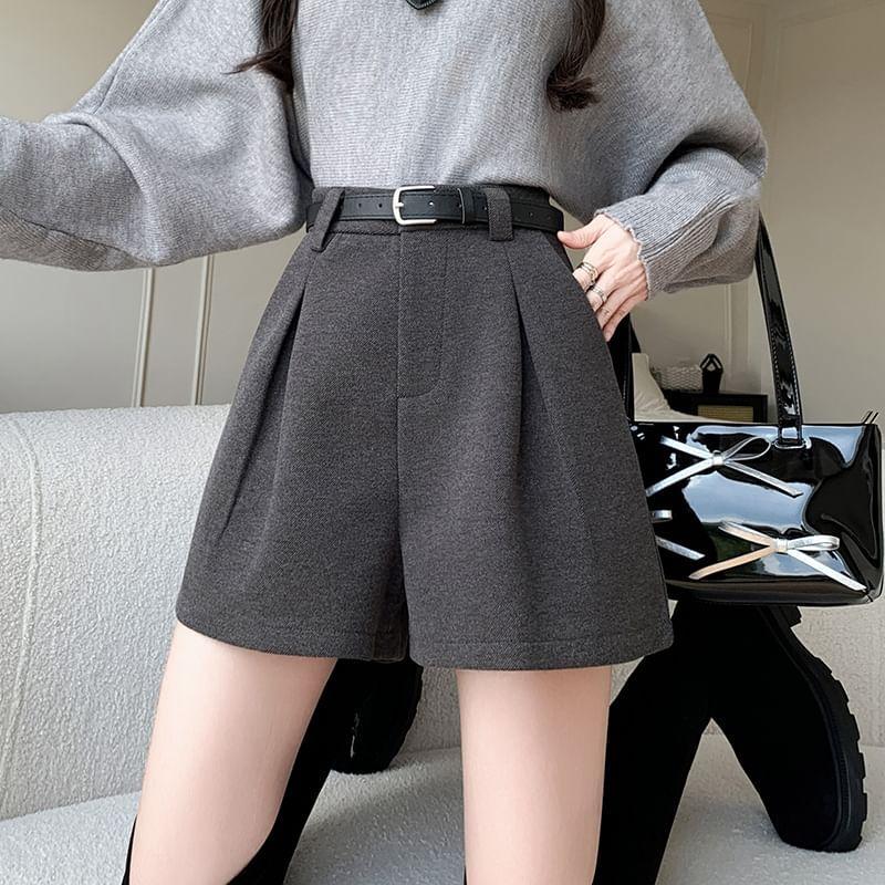 High Waist Plain Wide Leg Dress Shorts Product Image